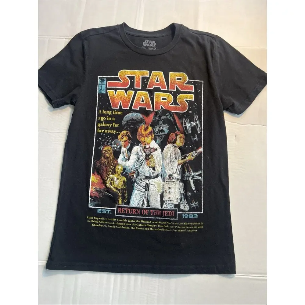 Star Wars Return Of The Jedi Distressed Graphic T Black Vintage Style Retro M - Picture 6 of 6